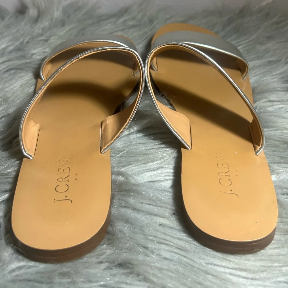J. Crew Malta Mirror Metallic Silver Sandals Size 8
